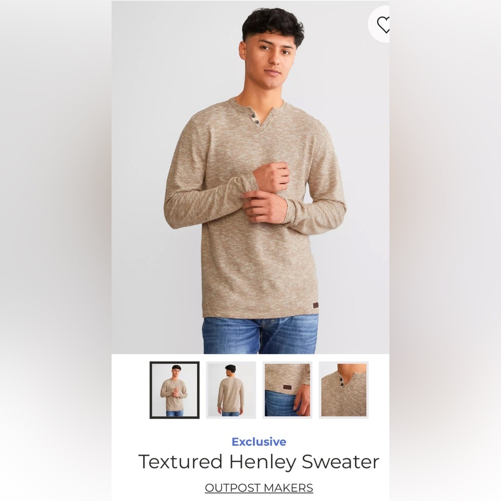 Buckle Outpost Makers textured ~2 button Henley~Brown & White Sweater~Size Large